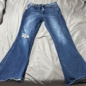 Stylish Blue Flare Distressed Jeans
